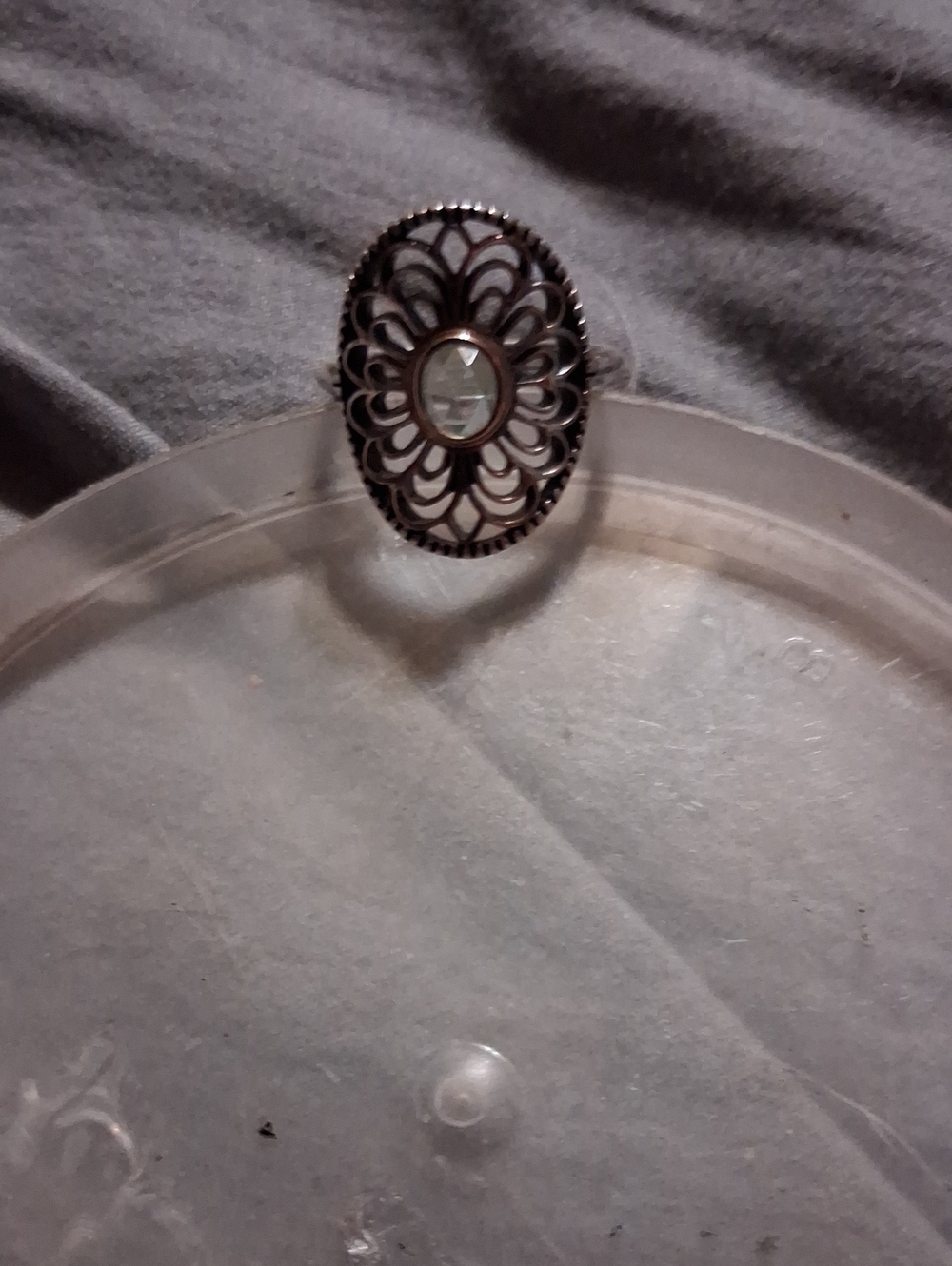 Pandora Silver Filigree Oval Ring with Clear Stone